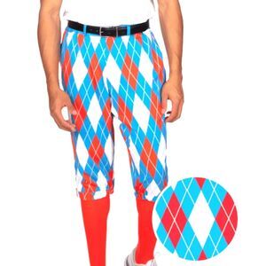 Tipsy Elves Pants LG American Argyle Golf Knickers Red Blue UNISEX